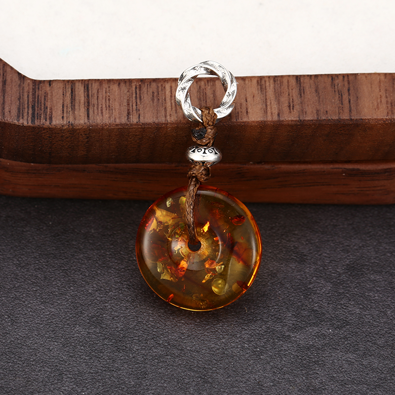 吊坠925银 时尚气质黄透明平安圆环吊坠  