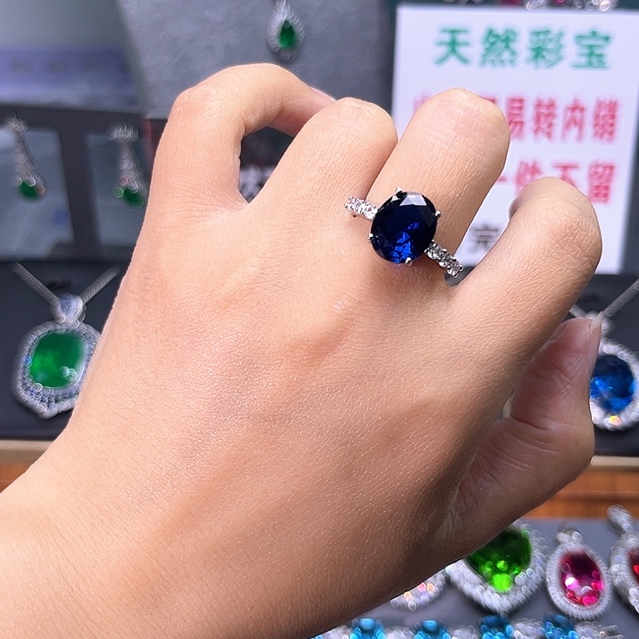 蓝宝石戒指银S925镶嵌t z 139