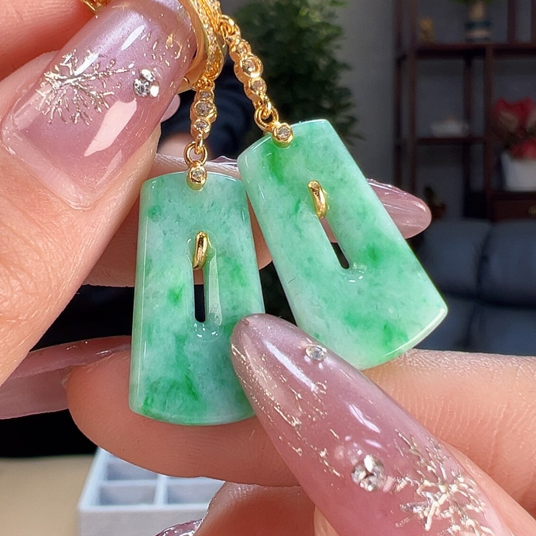 翡翠耳饰银S925镶嵌耳环61