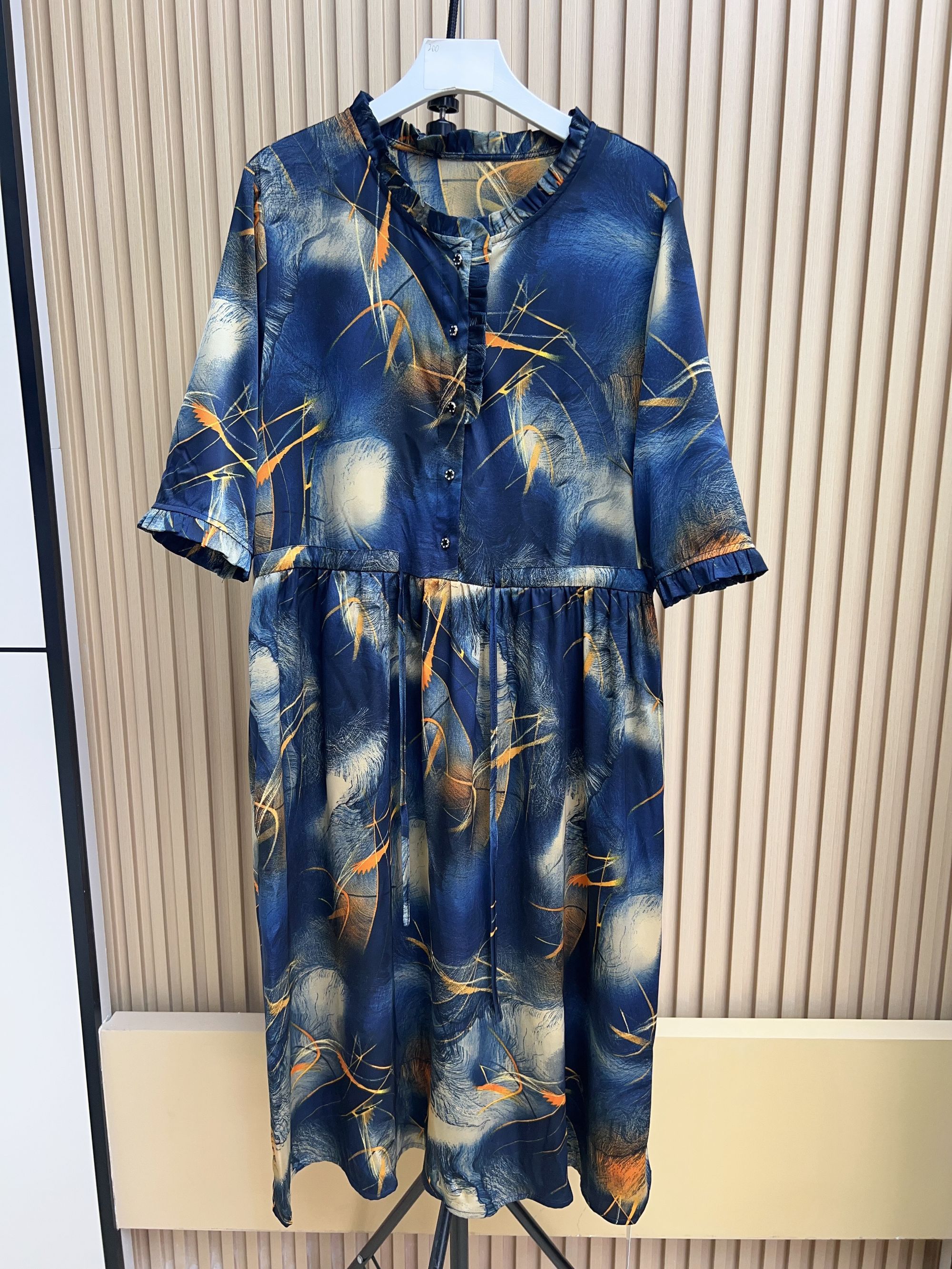 【女装连衣裙】2025年休闲系带长裙时尚五分袖宽松连衣裙2547