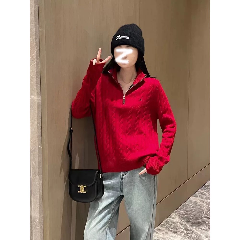 2025网红新款半拉链麻花针织衫软糯亲肤气质爆款时尚套头毛衣女