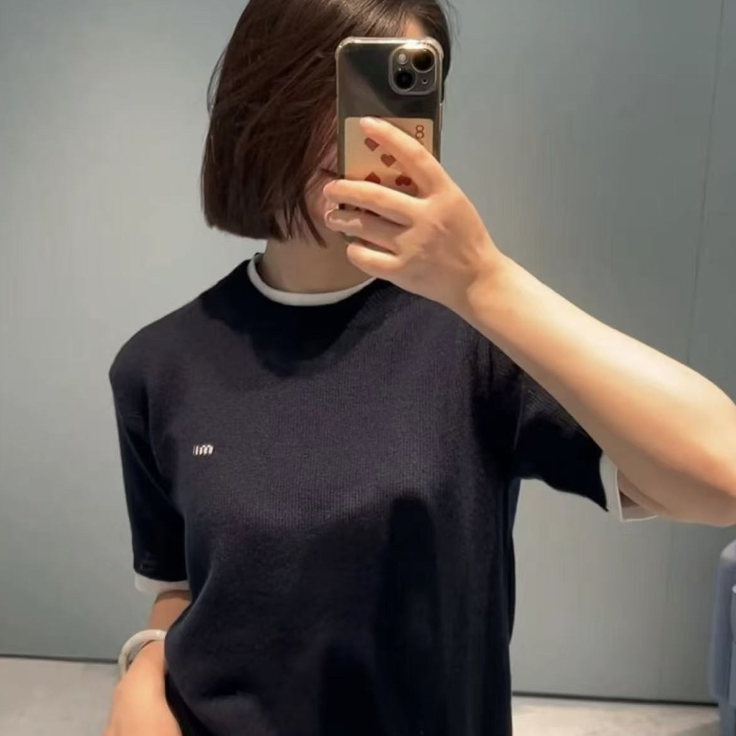 假两件针织半袖（藏蓝）