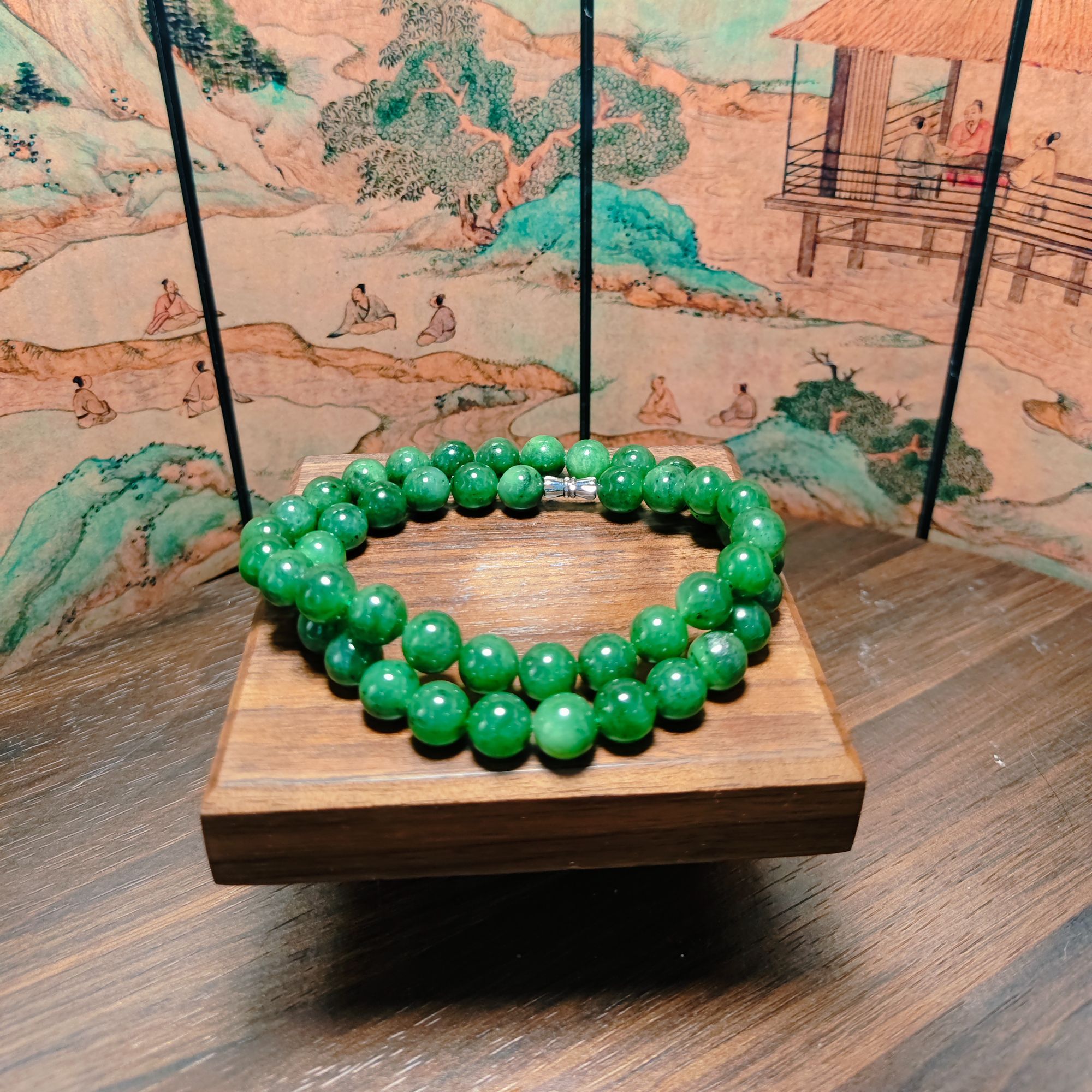 X和田玉碧玉圆珠项链1251