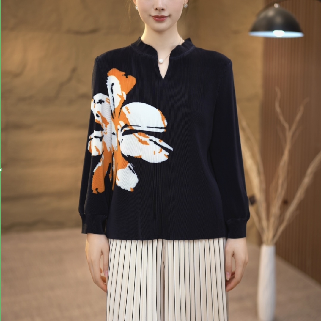 2026春秋季新款气质优雅褶皱女时尚上衣长袖大码女装复古