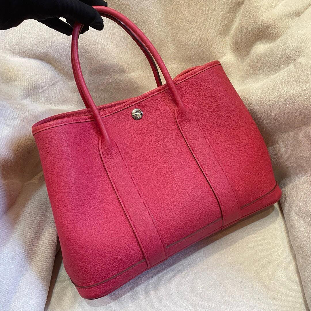 99新 Hermes/爱马仕 爱马仕花园30斋普尔粉银扣A单肩包9364021