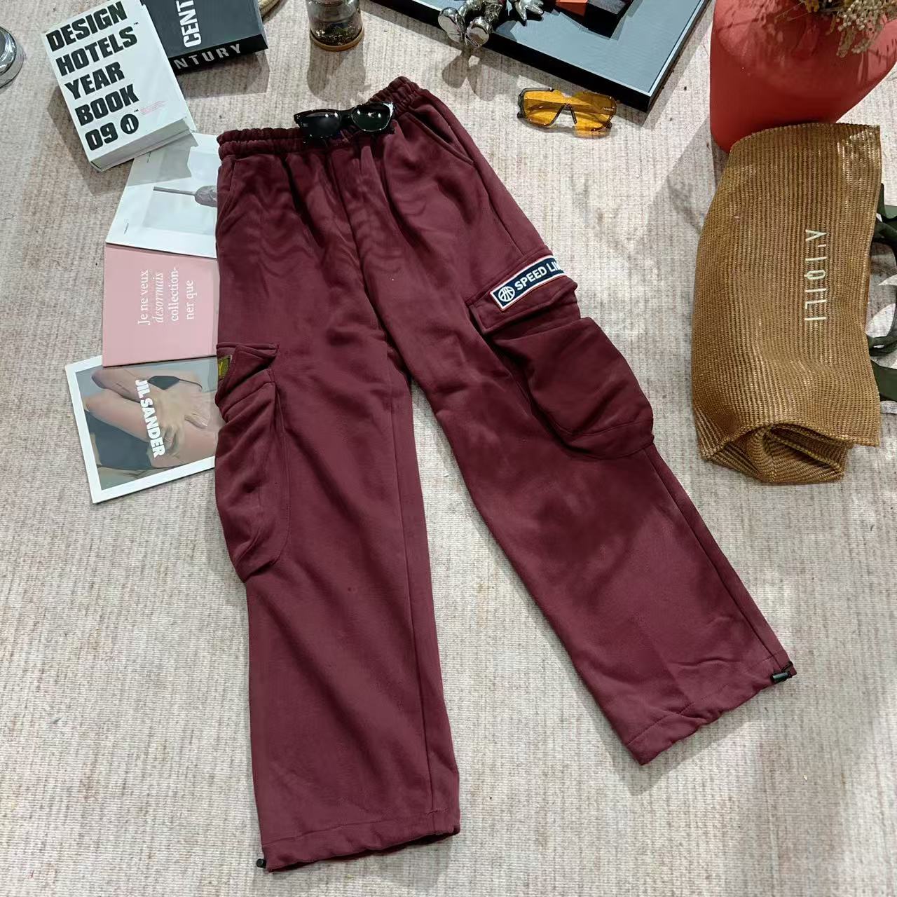 2025秋冬新款百搭休闲纯色宽松字母印花加绒加厚束脚裤1288