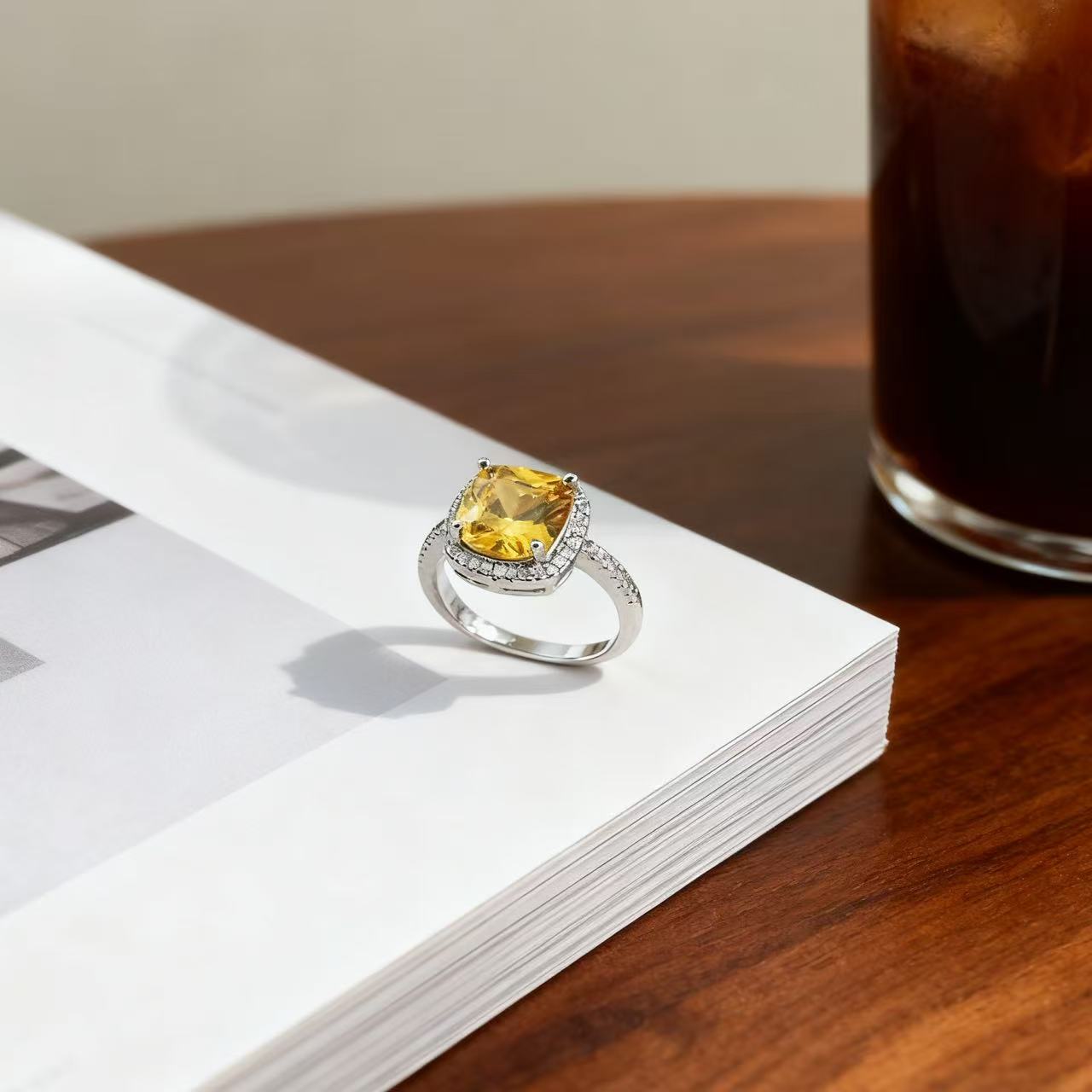 天然南非钻石黄戒指方戒公主方-xp0112-1