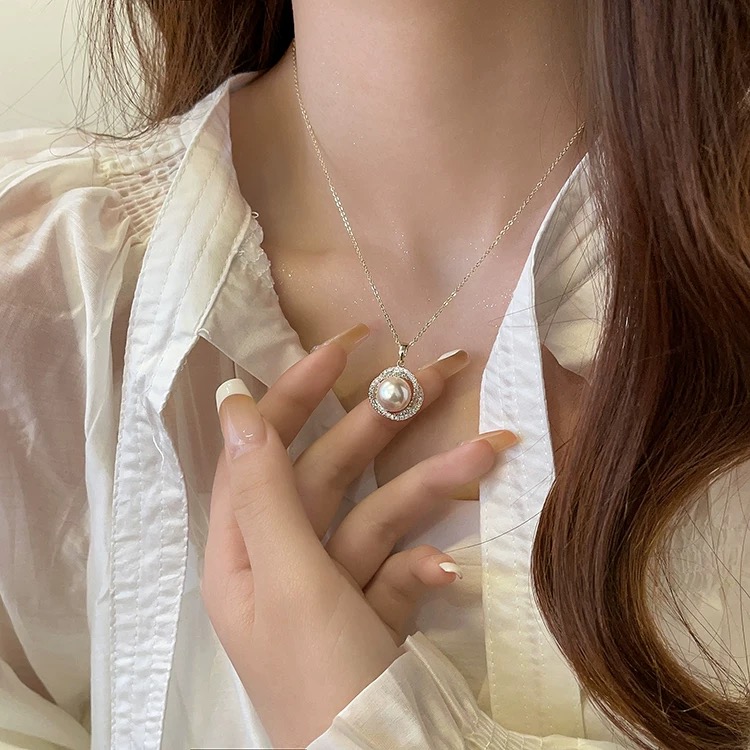 【441】珠吊坠项链法式复古轻奢高级感锁骨链气质时尚百搭项饰