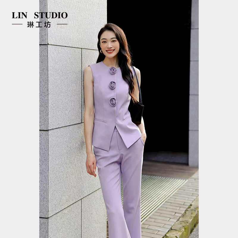 【马甲】琳工坊“令雪”紫色马甲手工花气质浪漫优雅干练唐琳设计师