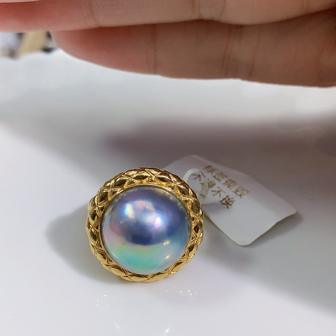 拼合珍珠（马贝珠）日本原装极光仙境蓝马贝戒指18K金镶嵌