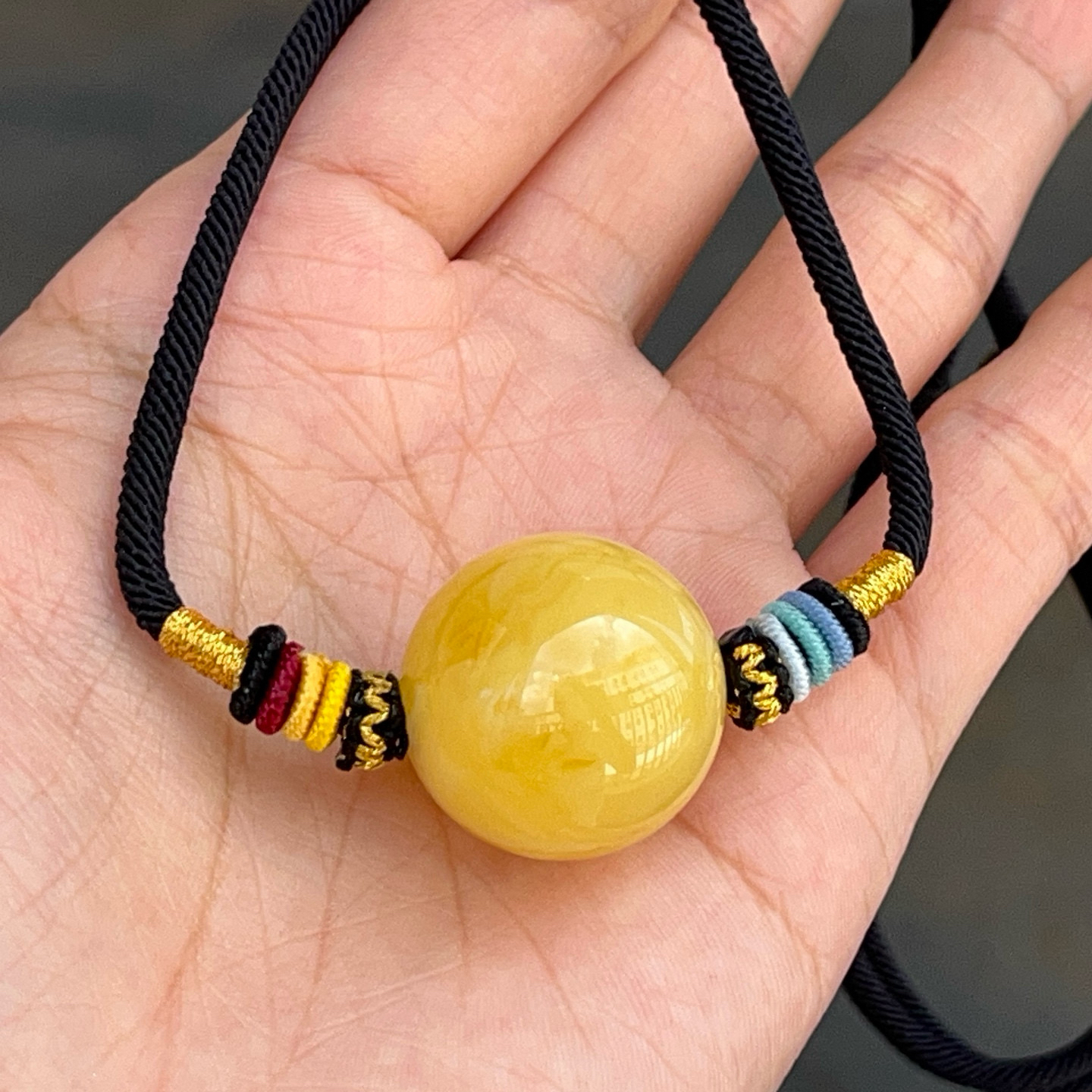 蜜蜡圆珠锁骨链，21.4mm