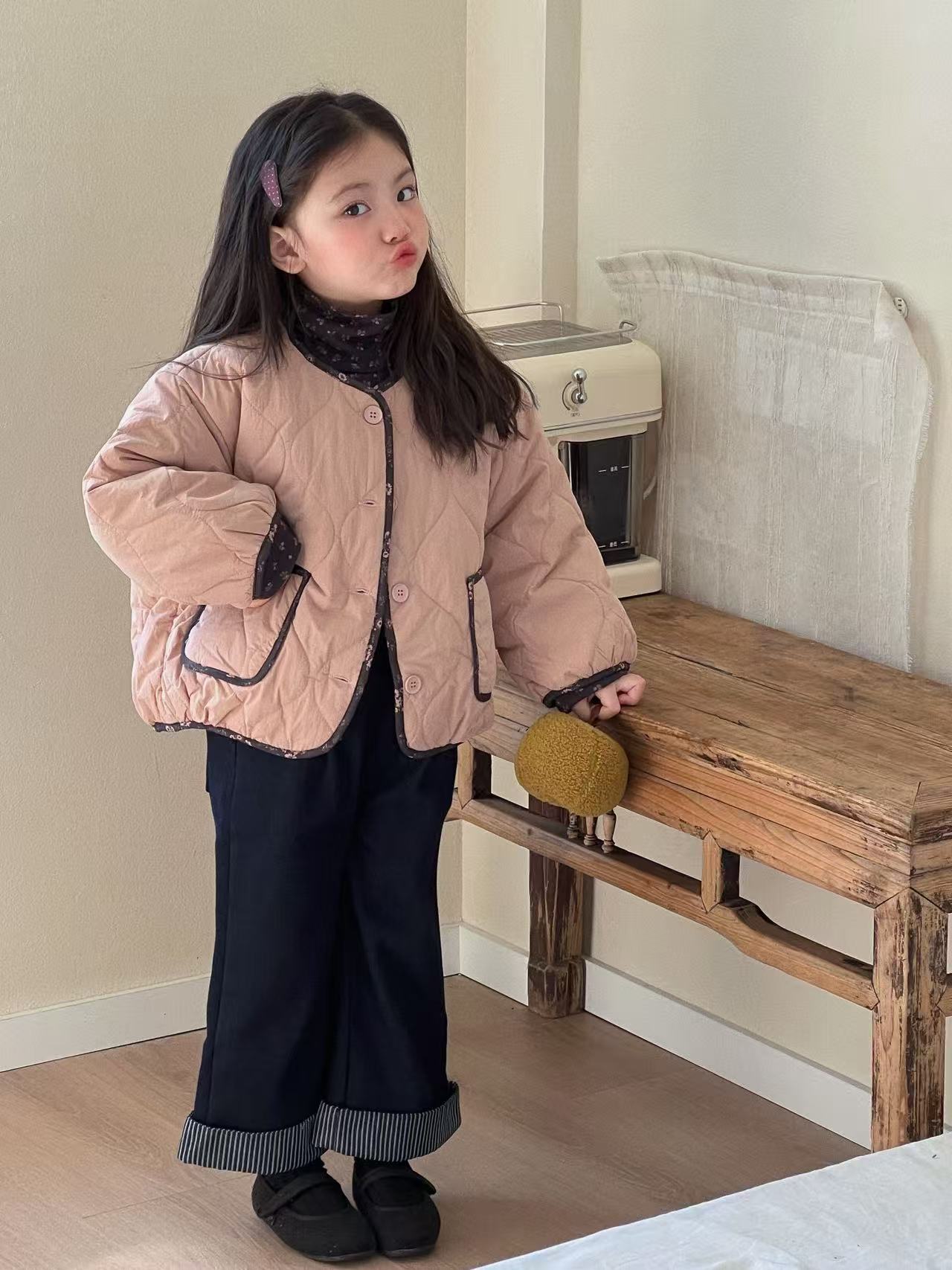 秋冬外套韩版童装儿童秋冬女童洋气甜美毛毛圆领棉服宝宝棉袄