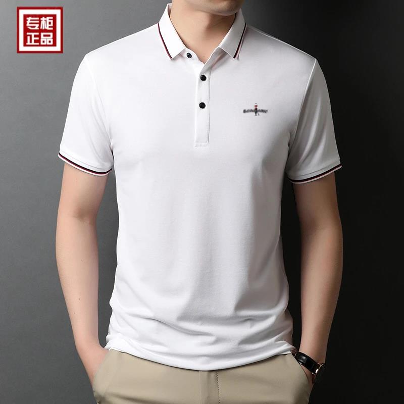 【撤柜正品】桑蚕丝男士Polo衫短袖T恤新款轻奢纯色休闲男装棉半袖