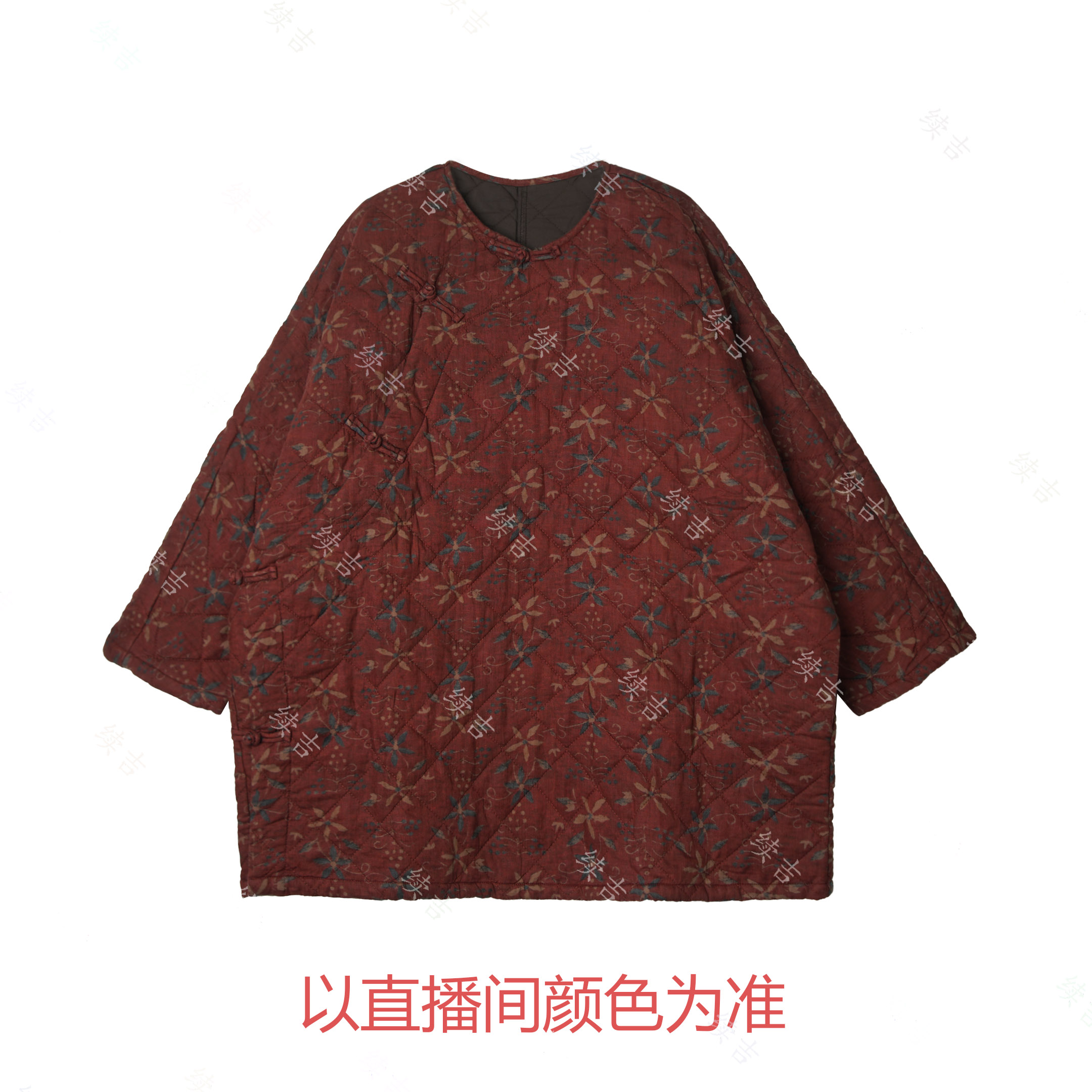 冬-续吉麻衣25-3150麻圆领盘扣长袖复古印花国风棉衣