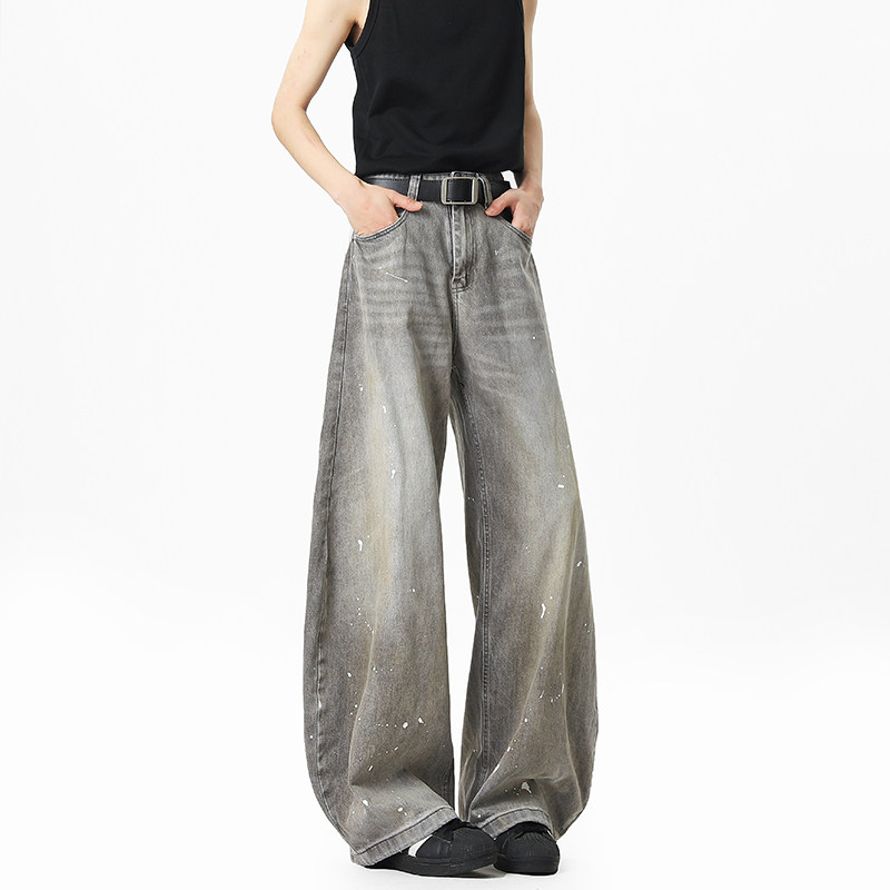 Dress Code服饰 cleanfit水洗灰色牛仔裤阔腿美式复古高街做旧