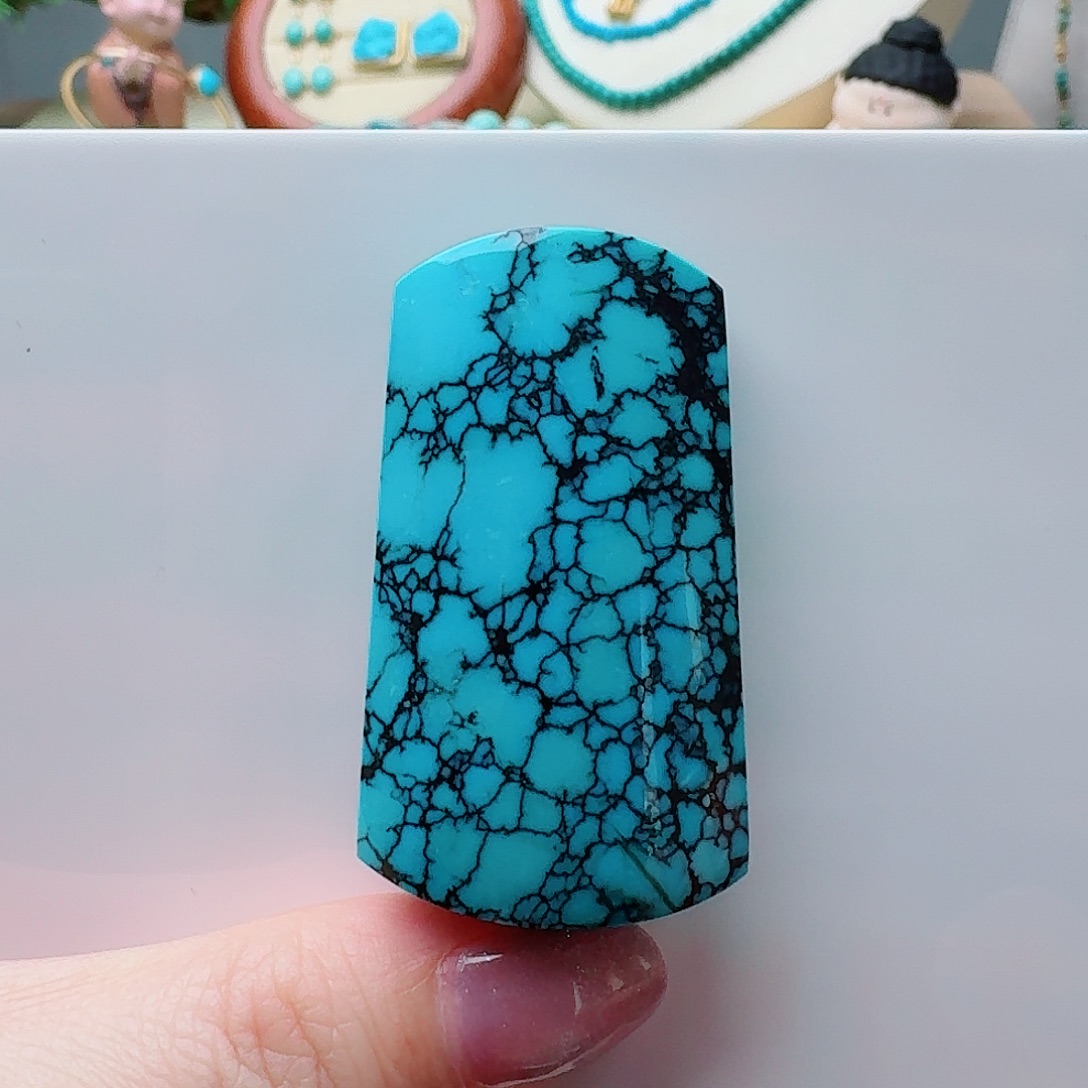 绿松石未镶嵌高瓷蓝水草纹无事牌（克重35.6）