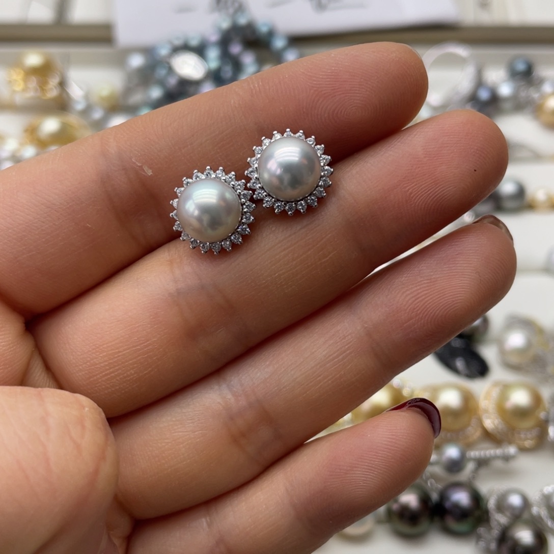 海水珍珠耳饰银S925镶嵌