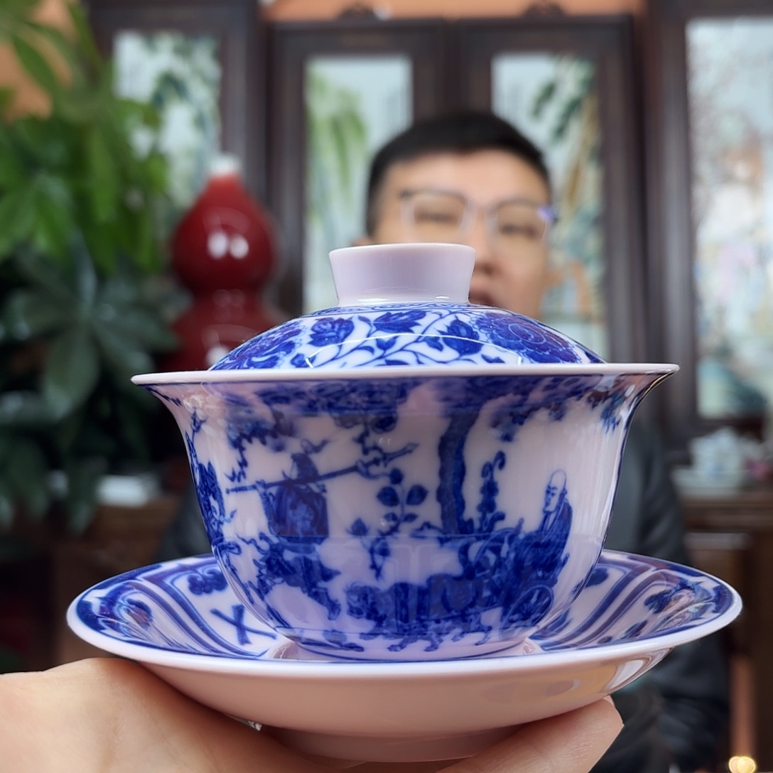 摆件陶景德镇陶瓷手工盖碗