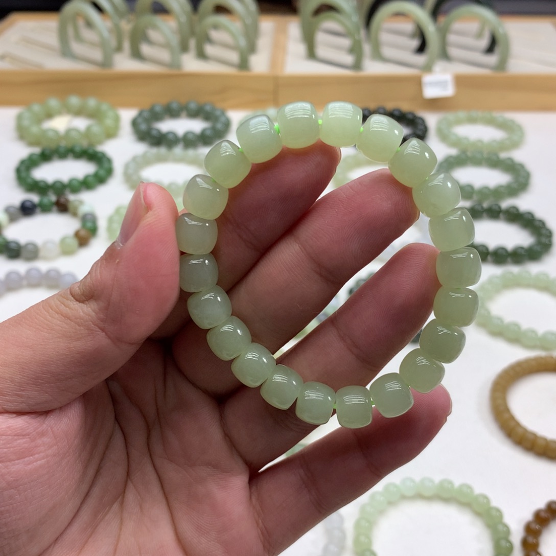 和田玉手串（直切冰晴水9.5）未镶嵌