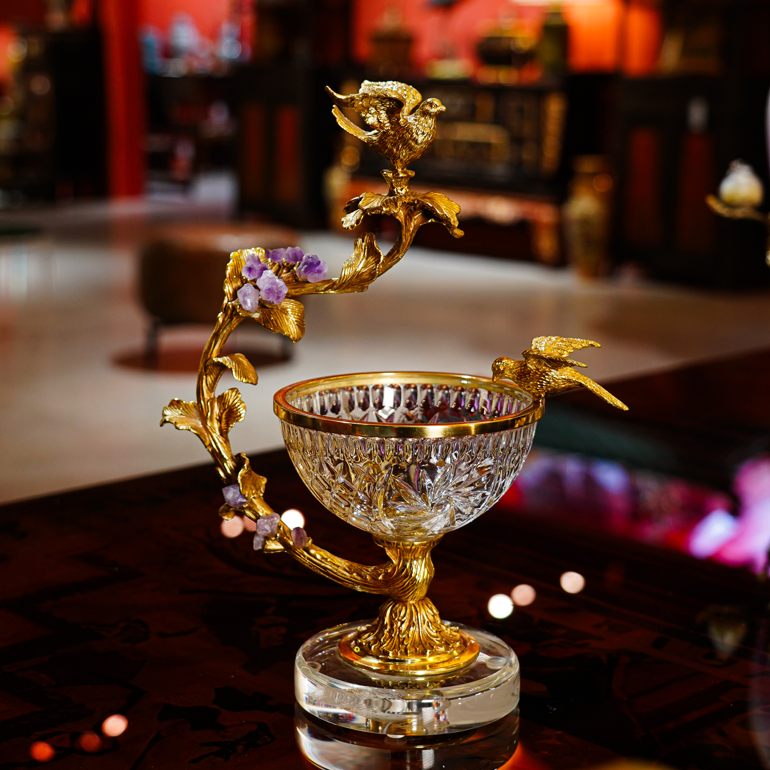 【本尼家】GY27黄铜水晶玻璃收纳摆件客厅家用水果果盘装饰摆设