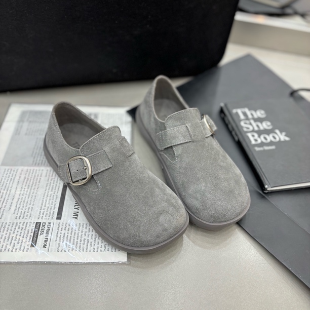 小雨家【韩版】翻毛皮新款舒适时尚百搭真皮平底丑萌软底勃肯鞋