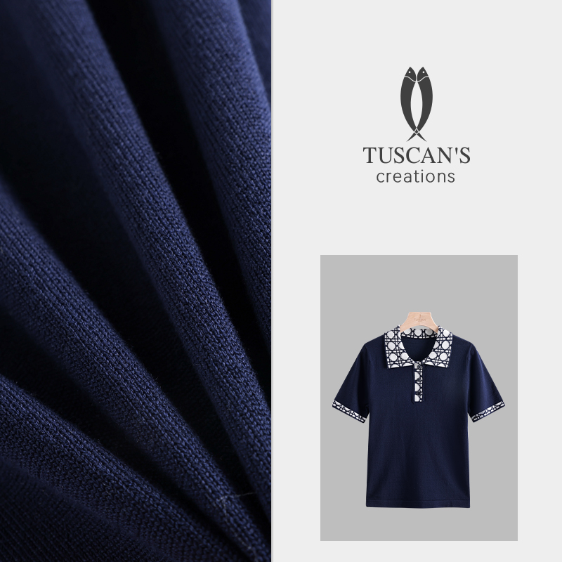TUSCAN'S CREATIONS夏季运动休闲薄款印花时尚女士针织polo衫短袖