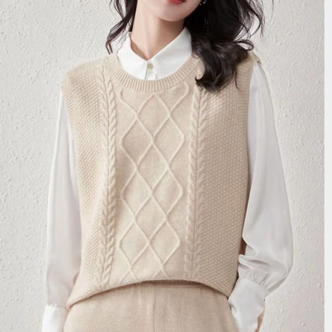 涵玖玥【100羊毛】钩织马甲秋冬可叠搭宽松马甲上衣07-5008