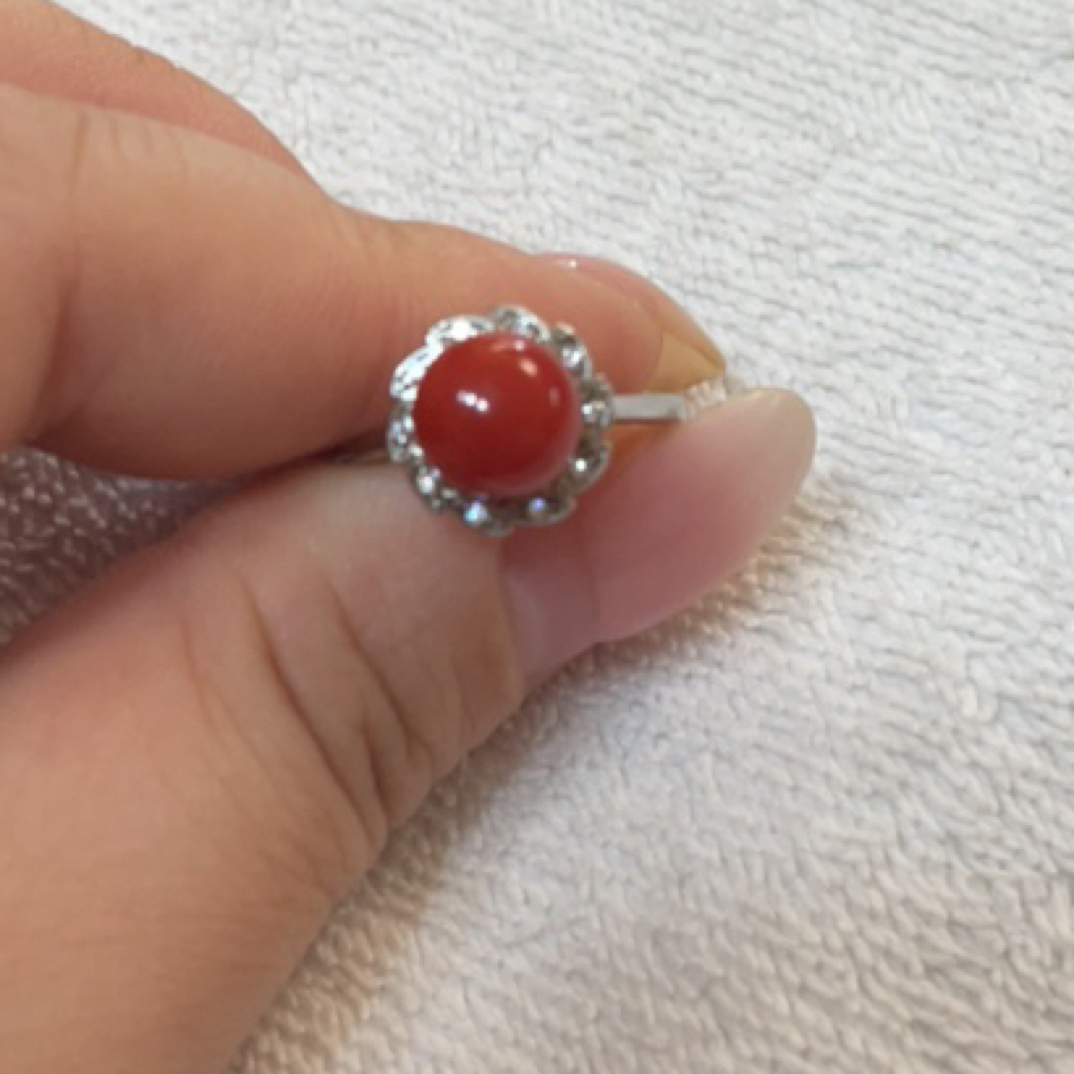 天然红珊瑚阿卡银戒指（420