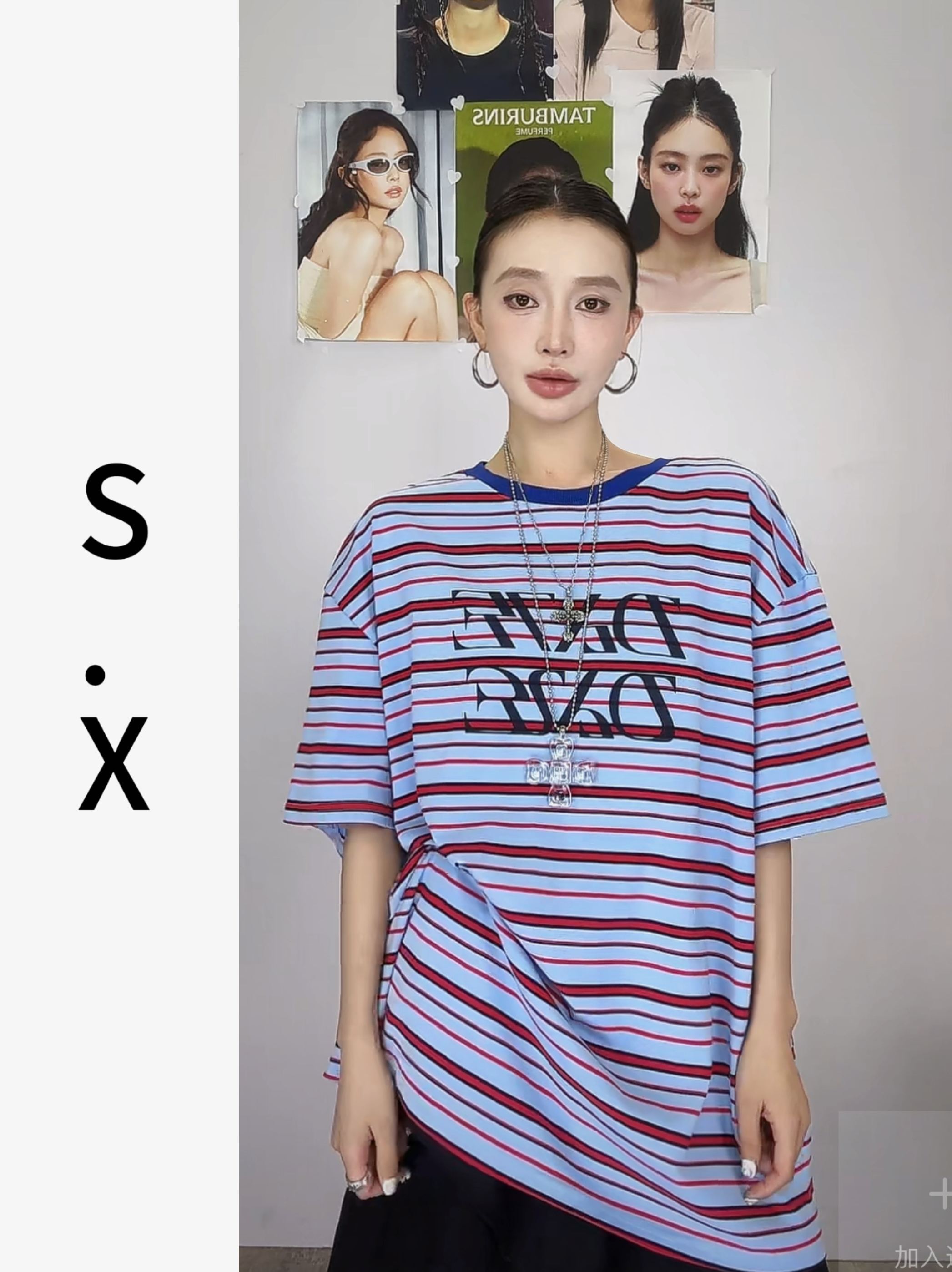 S.X 2025春夏新款条纹字母印花T