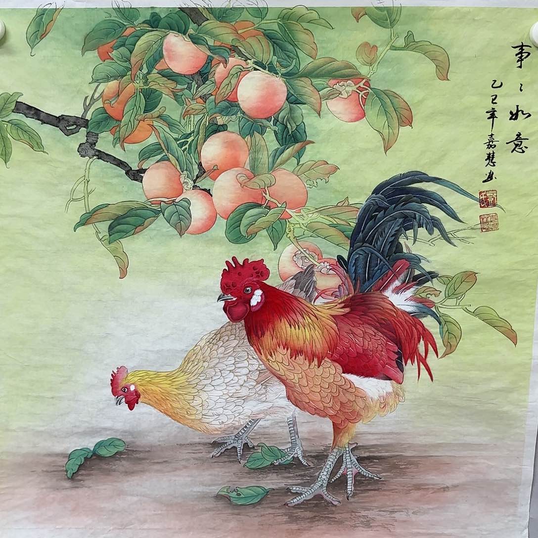 国画9*尺寸70X70手绘作品 