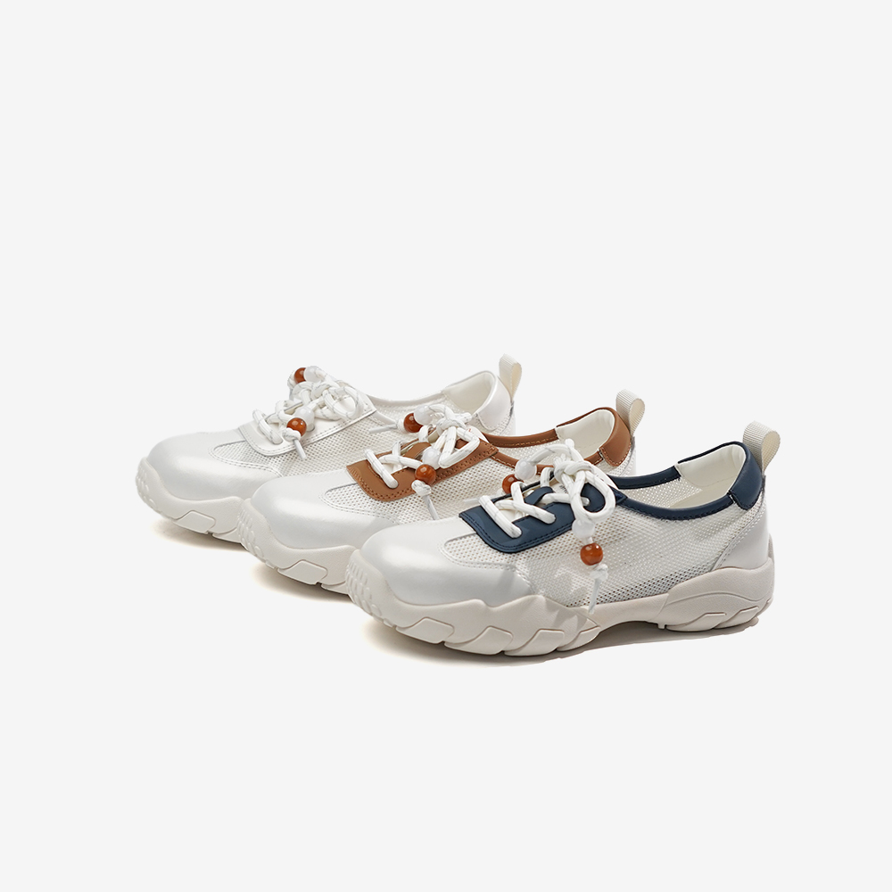 百思图2025秋季新款中口圆头拼色透气夏季时尚休闲鞋女鞋D3581CM5