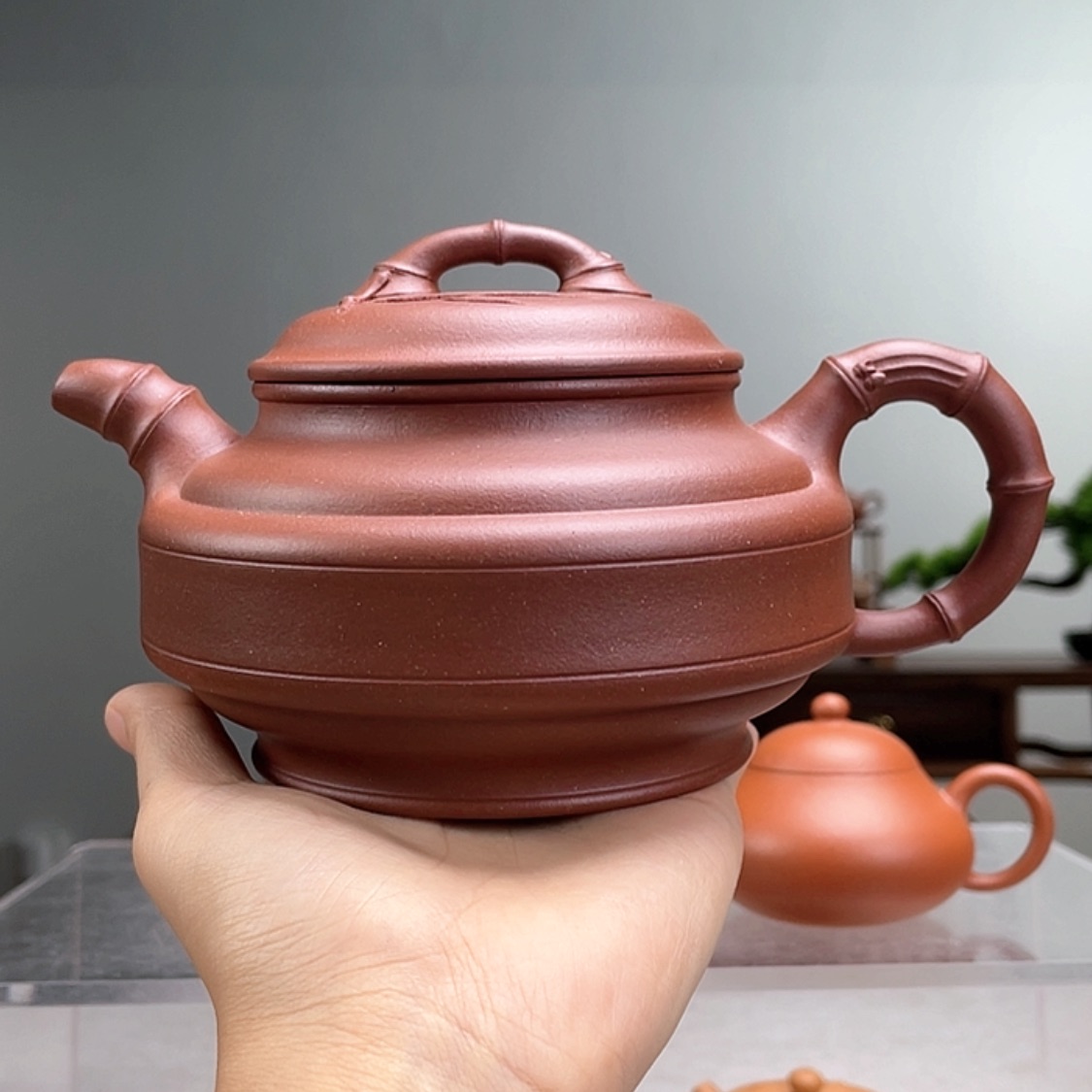 【闪购商品】茶壶紫砂浅**珊底槽青双线竹鼓容量500cc