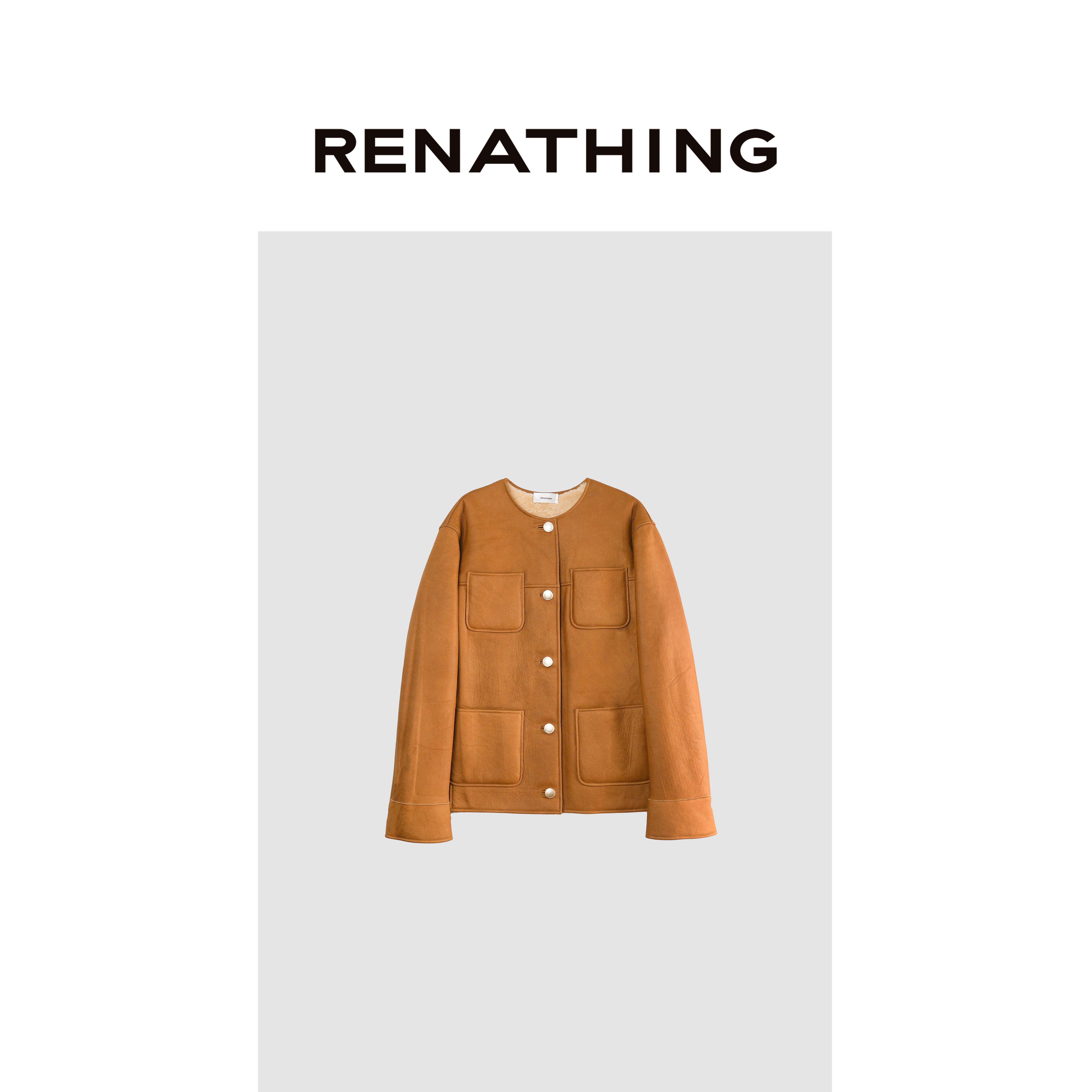 【RENATHING】皮毛一体无领短外套