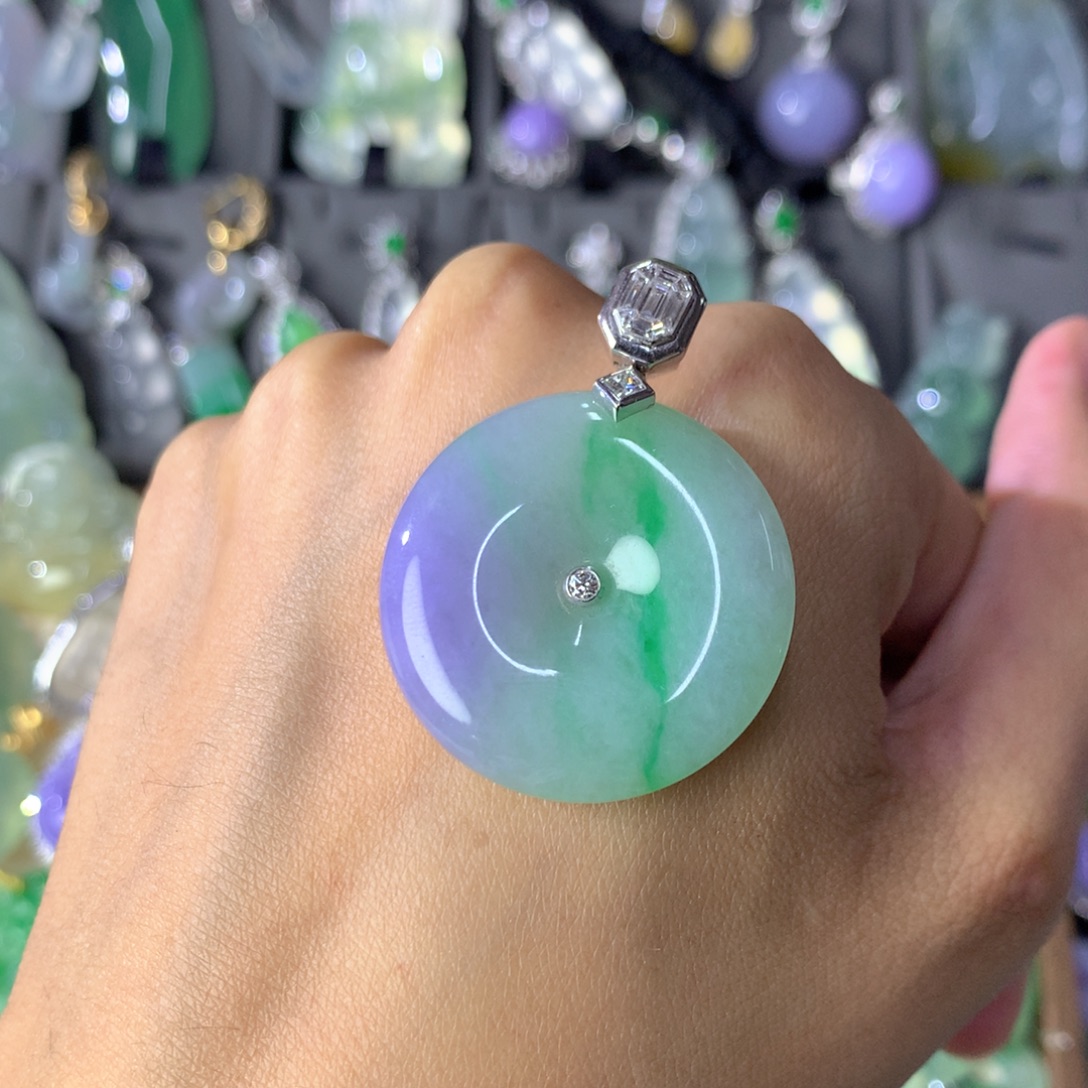 翡翠18K金镶嵌吊坠(不含链)