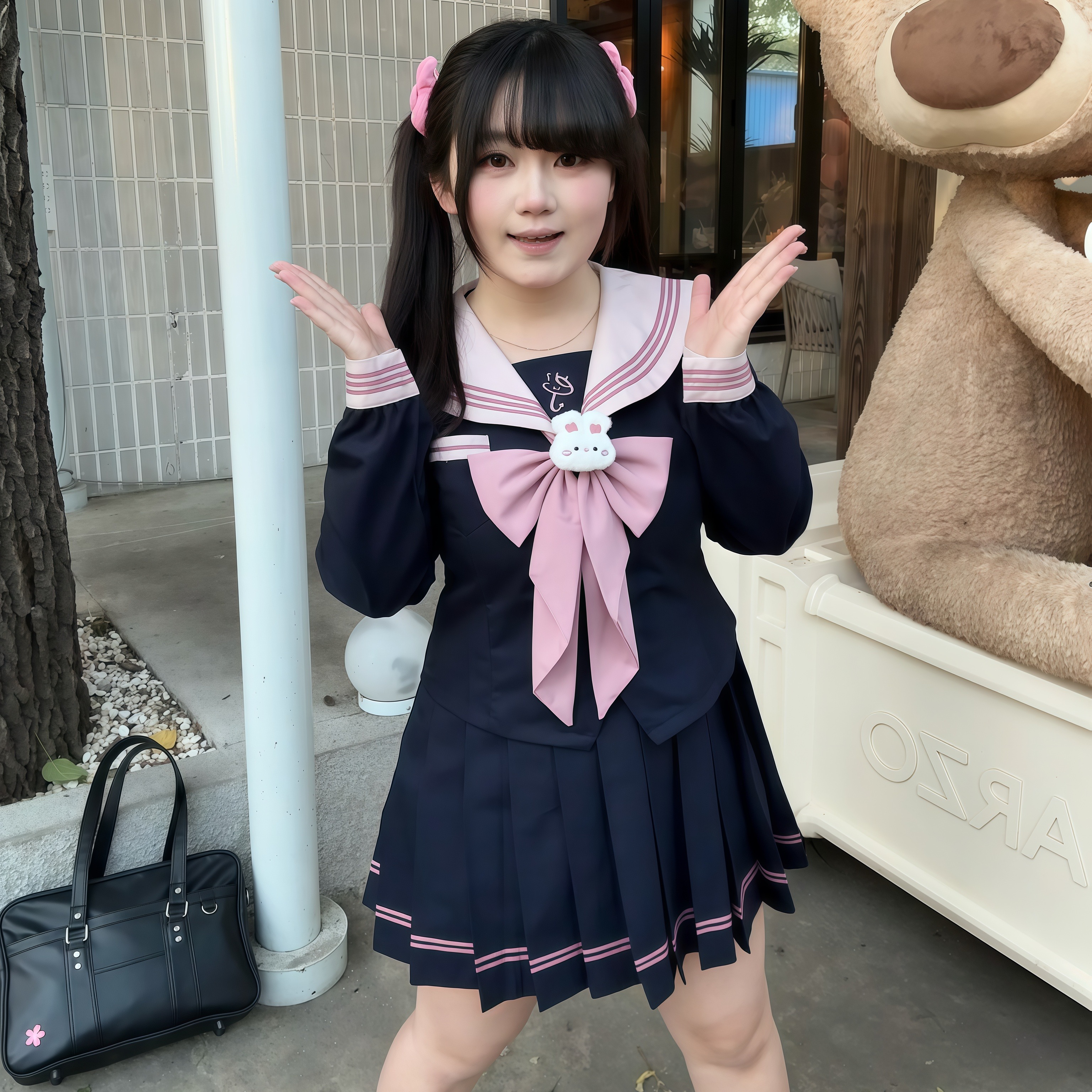 蜜罐娃娃原创jk水手服制服学院风大码粉色收腰秋季套装80-180斤