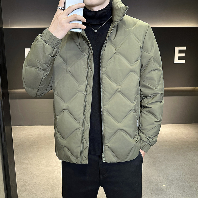 男士秋冬新款菱形格羽绒服时尚休闲短款立领鸭绒外套保暖锁绒男装