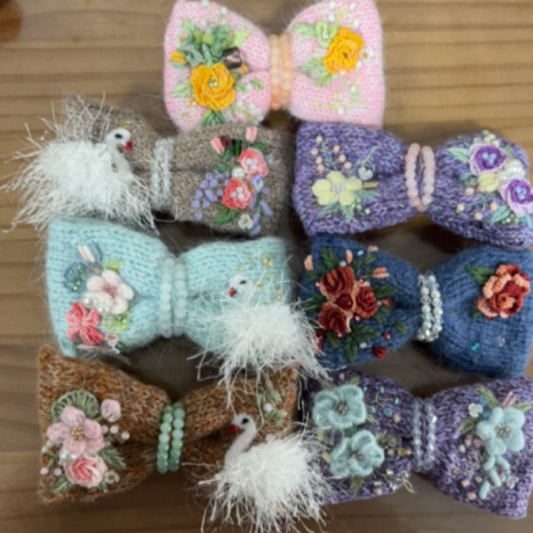 羊毛线棒针微勾刺绣秋冬发卡发夹