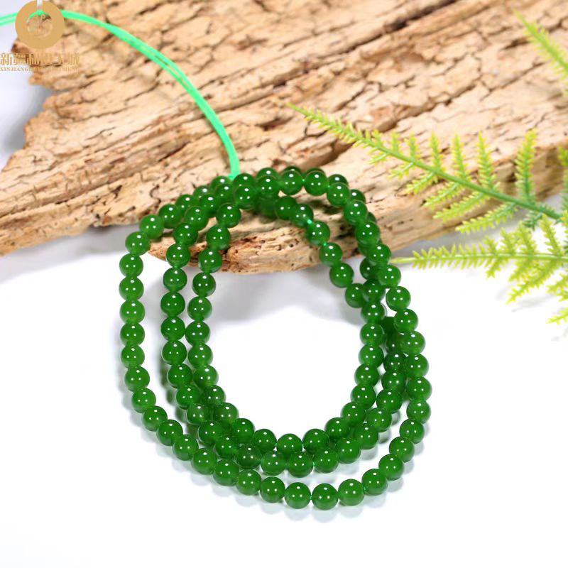和田碧玉项链卡6珠径108颗碧玉腊绿圆珠玉珠子项链吊坠链子
