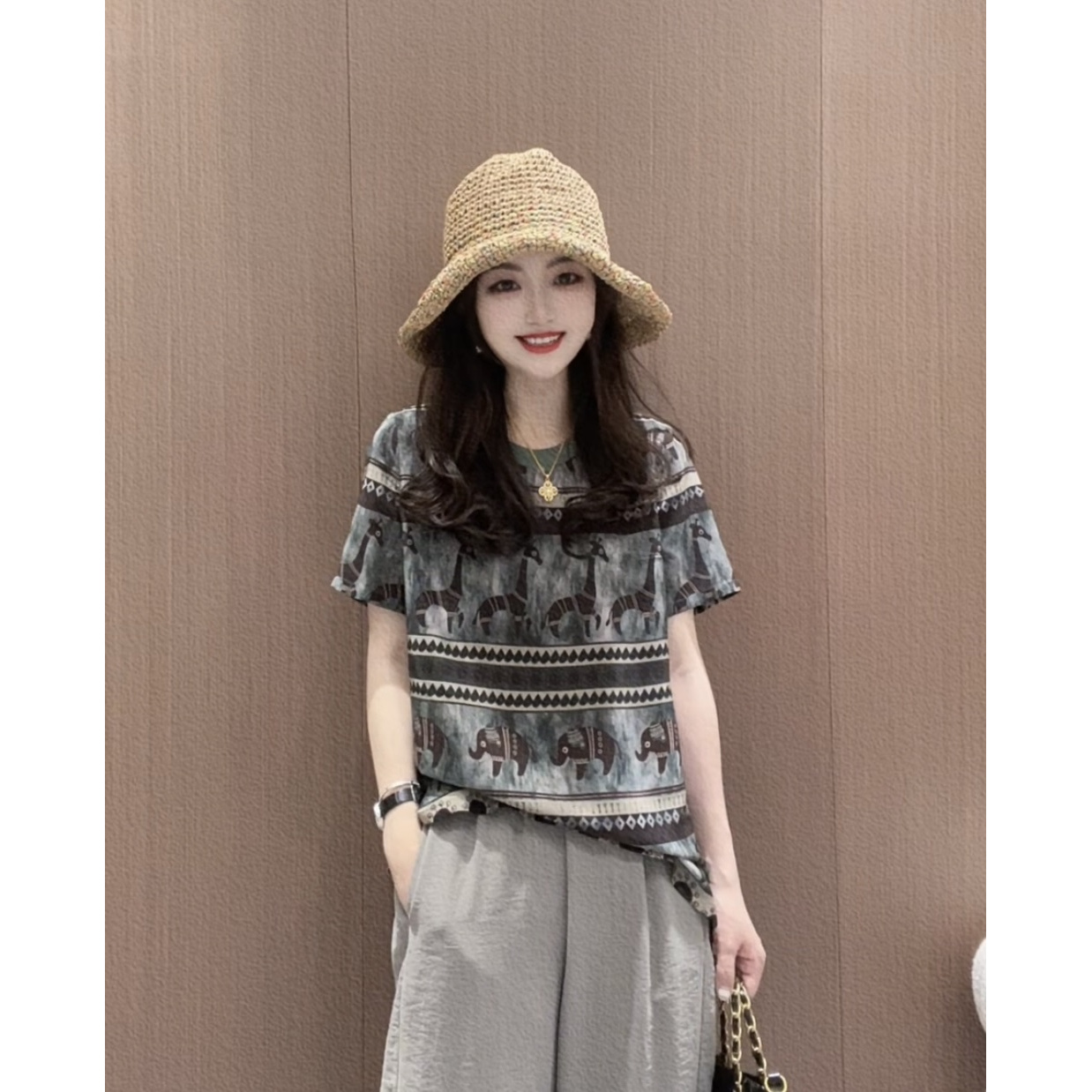 【长颈鹿小象】CHUN家时尚夏季经典百搭桑蚕丝双绉T恤