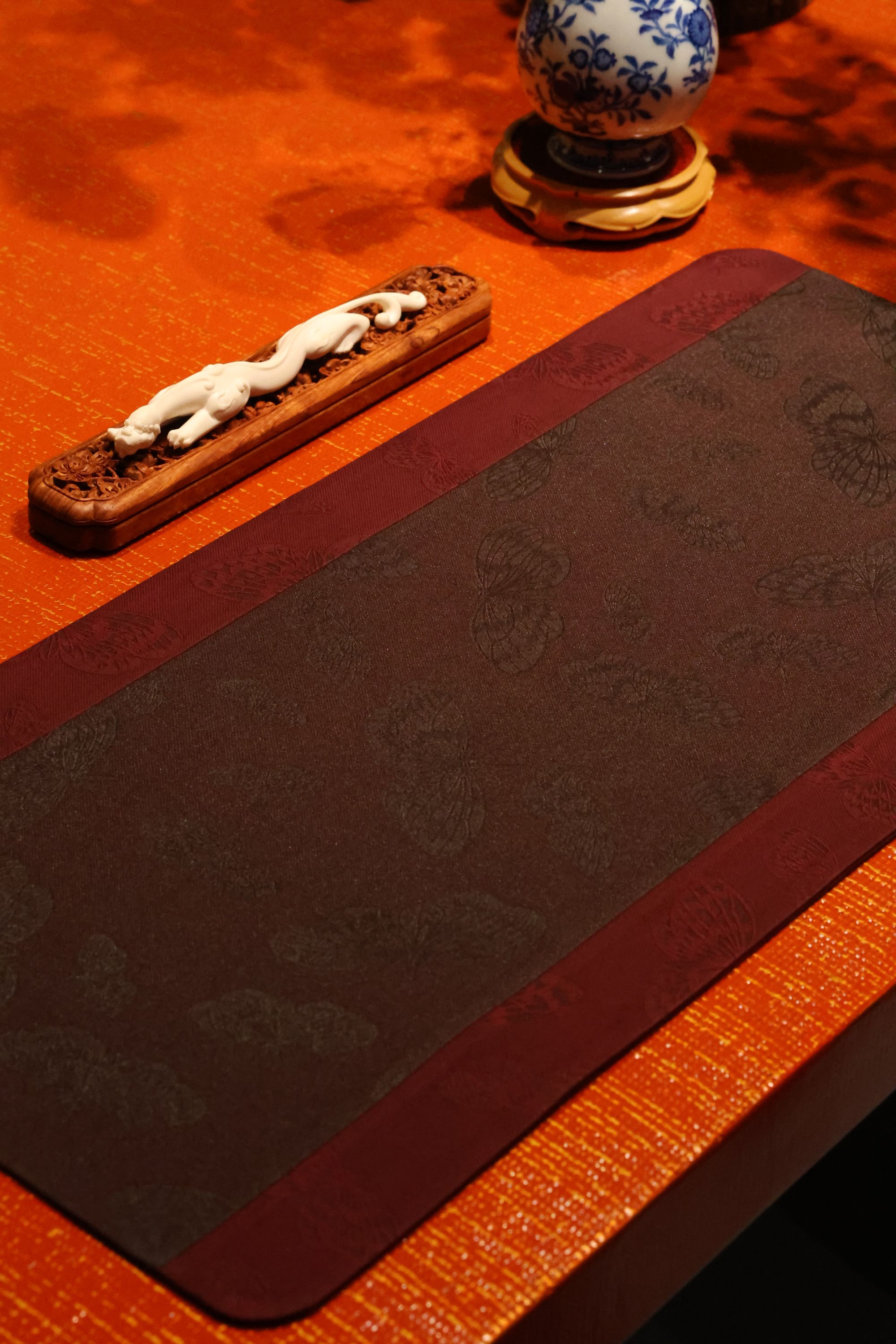 慢蓝·蝶影纷飞双面圆角织锦茶席60*28