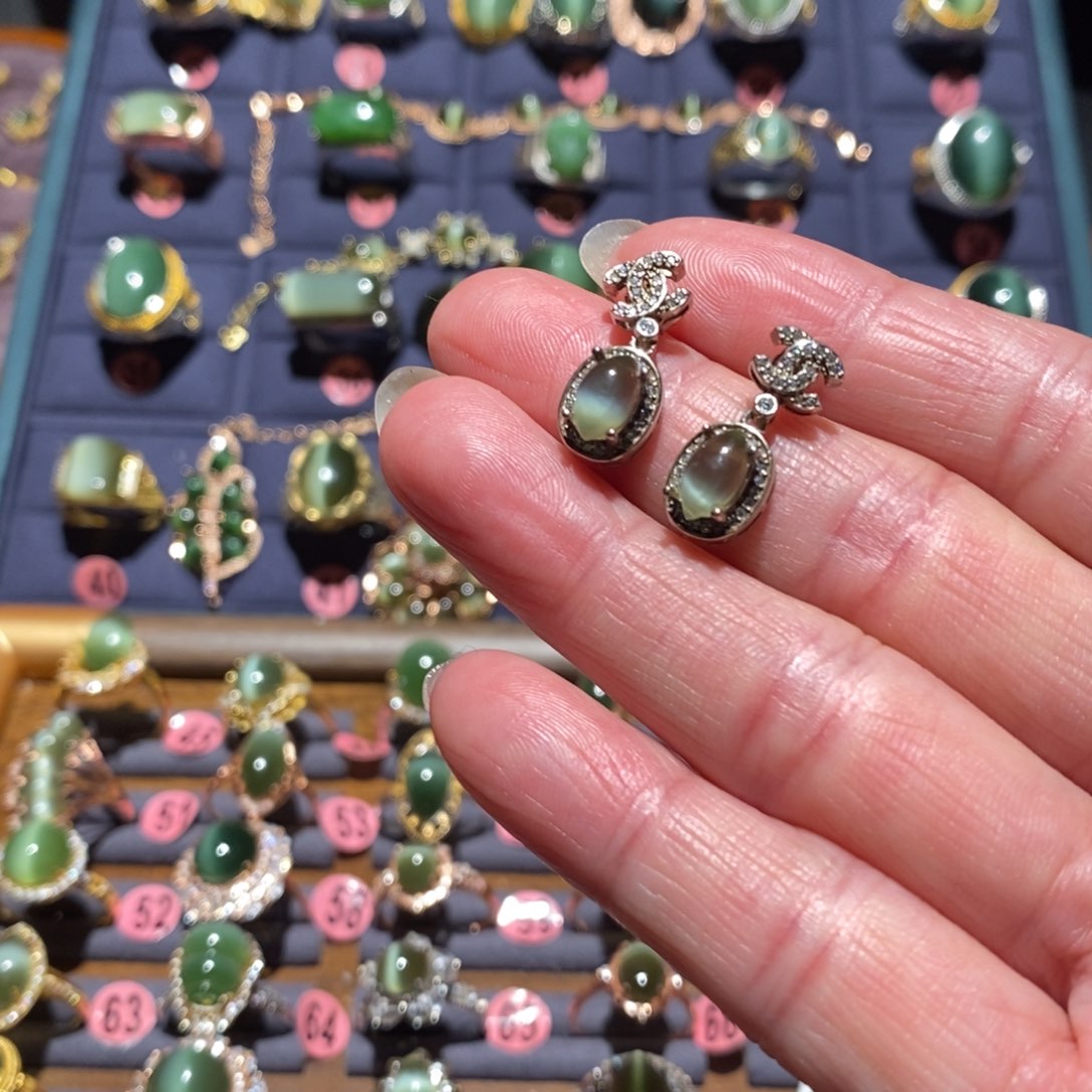 和田玉耳饰银S925镶嵌