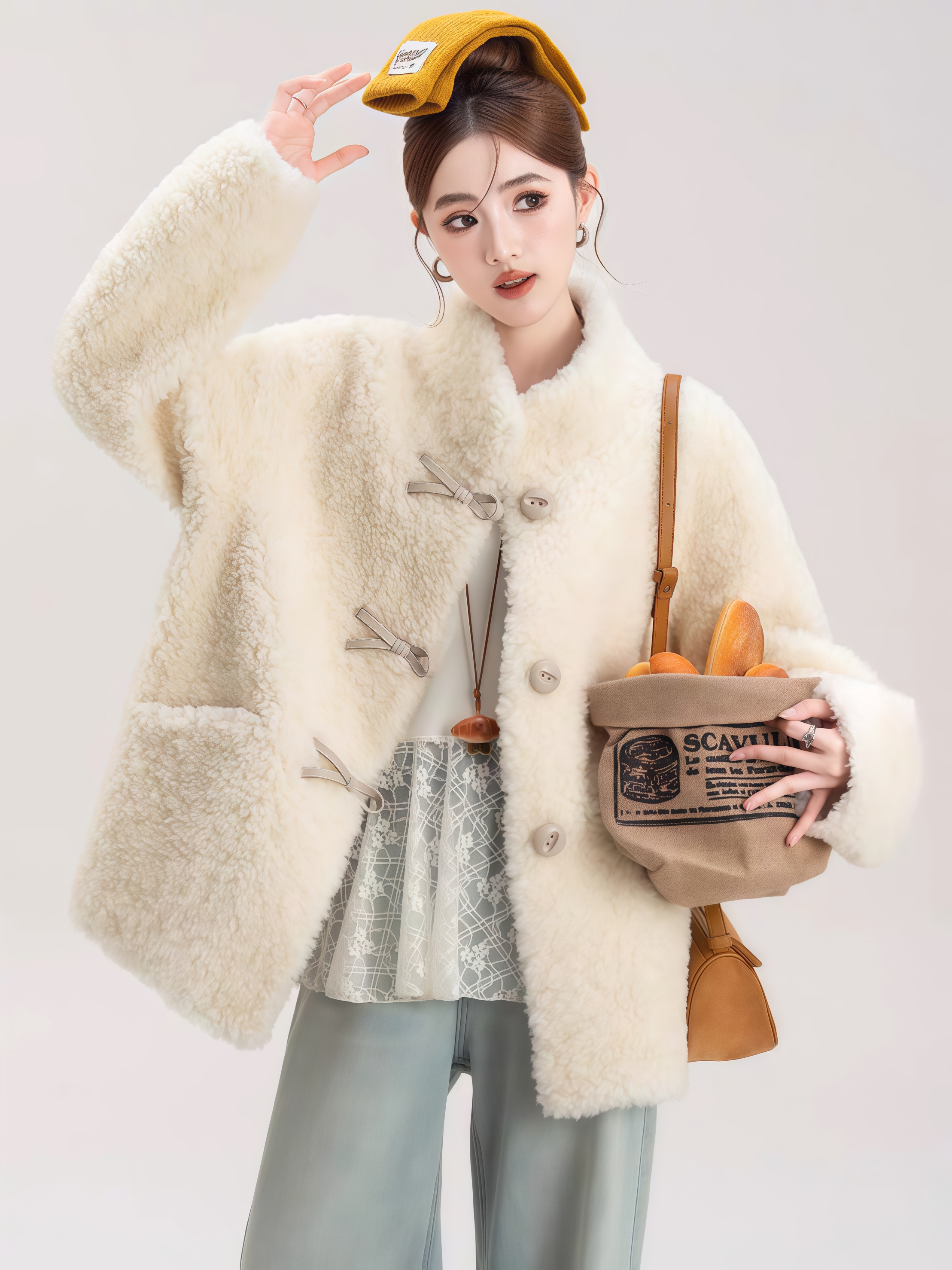 全羊毛外套落肩女中长款慵懒风短外套包袖厚款冬季保暖03