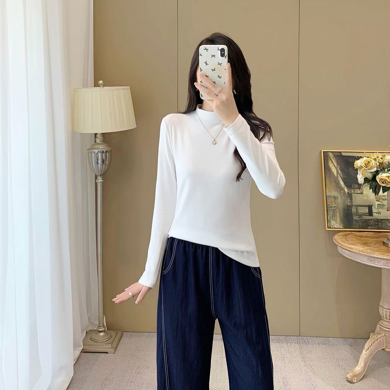JF3110 （聚水潭）（磨毛打底）极简风女长袖常规款百搭纯色女士长袖