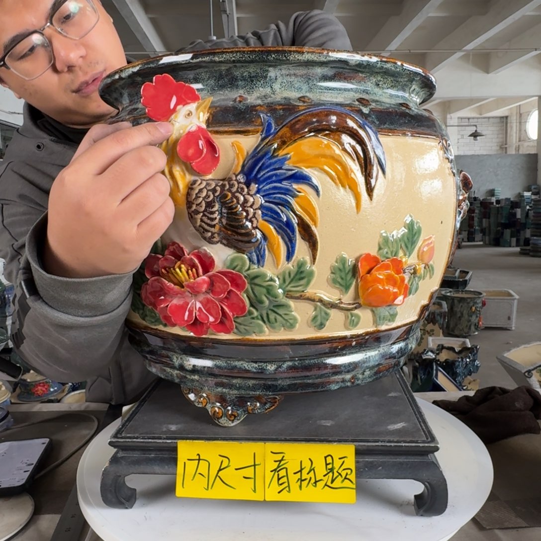 。一风堂石湾花盆 高温裂 内30*29