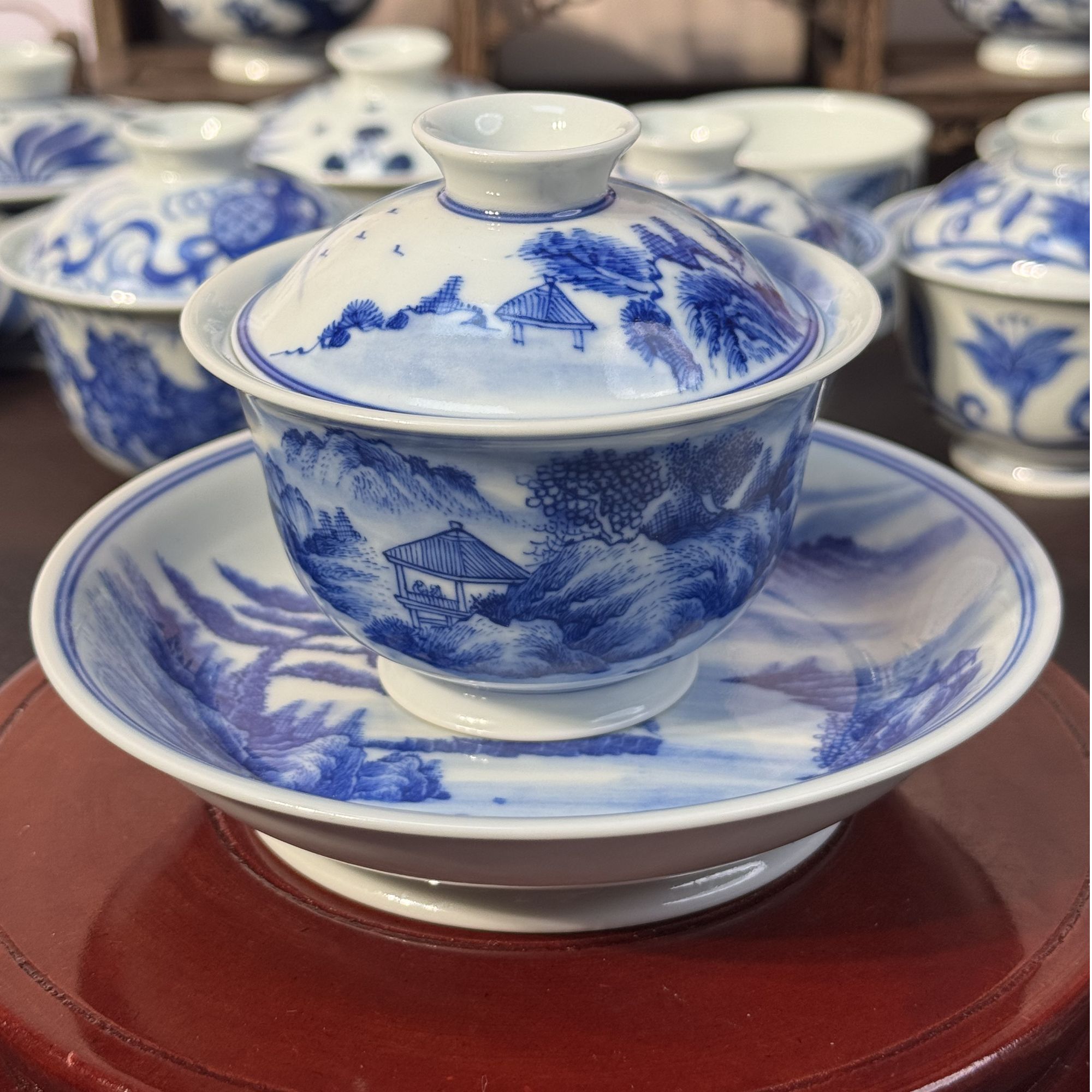 景德镇纯手工非遗七十二工序手绘山水盖碗壶承功夫茶具高温釉下彩
