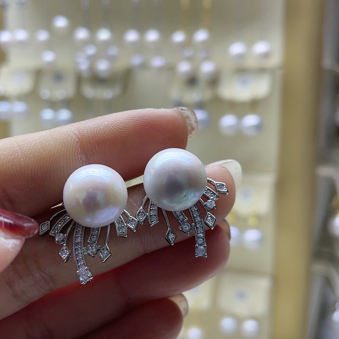 淡水珍珠耳饰银S925镶嵌
