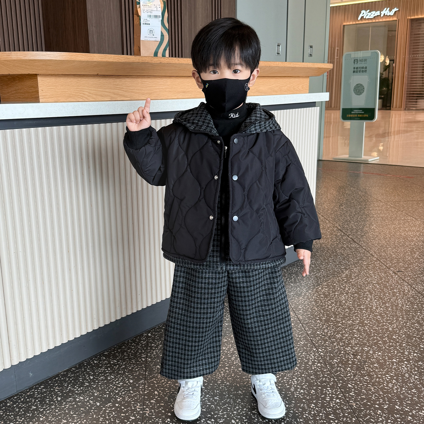 儿童夹棉套装2025新款小男孩加厚棉衣外套宝宝冬季加绒裤子两件套