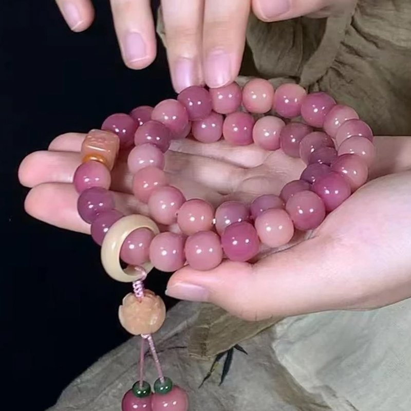 【乌梅子酱】 菩提双圈手串女款莲花手持粉菩提子佛珠手链文玩念珠