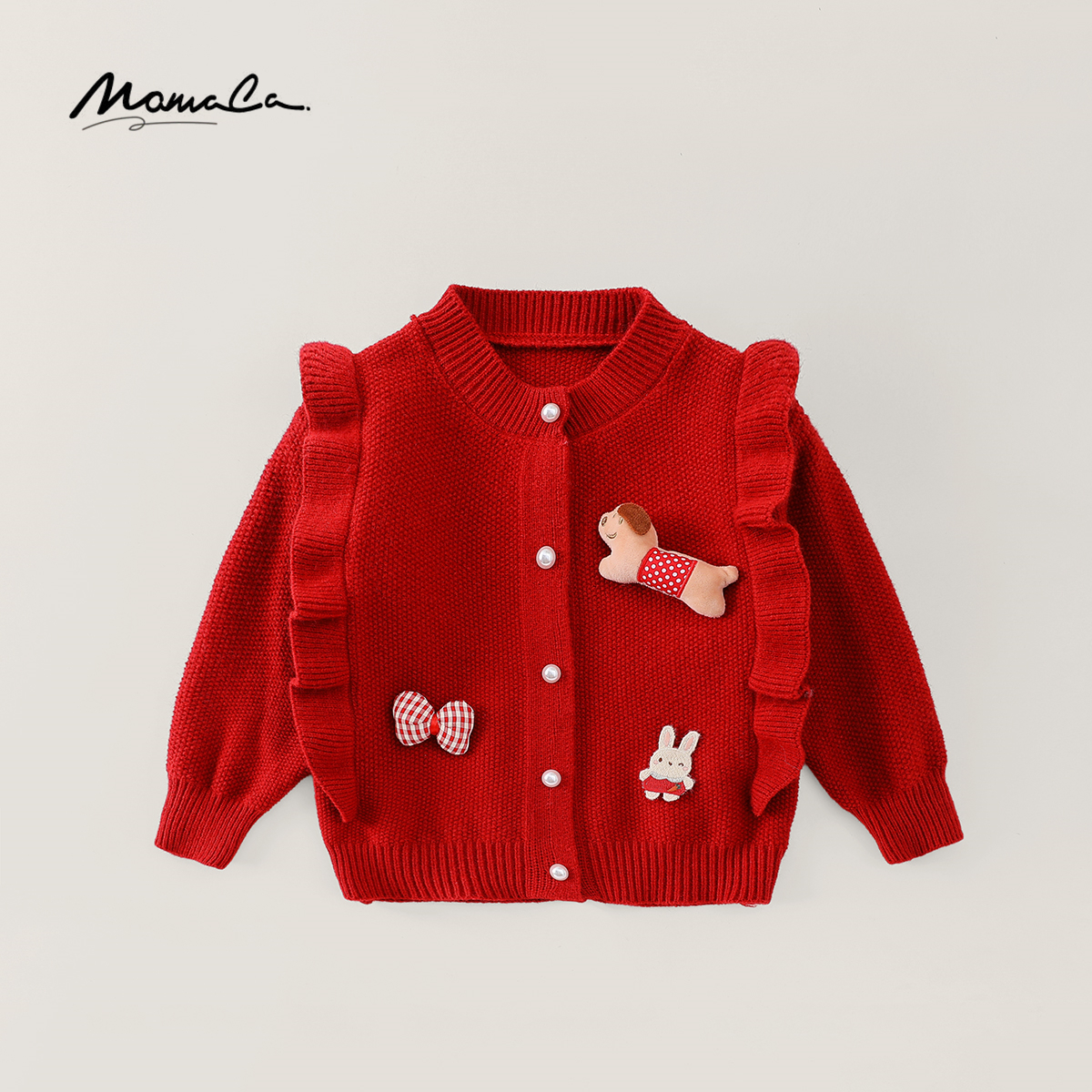 MOMOCO冬季女童甜美长袖小狗玩偶毛衣开衫洋气77880230015