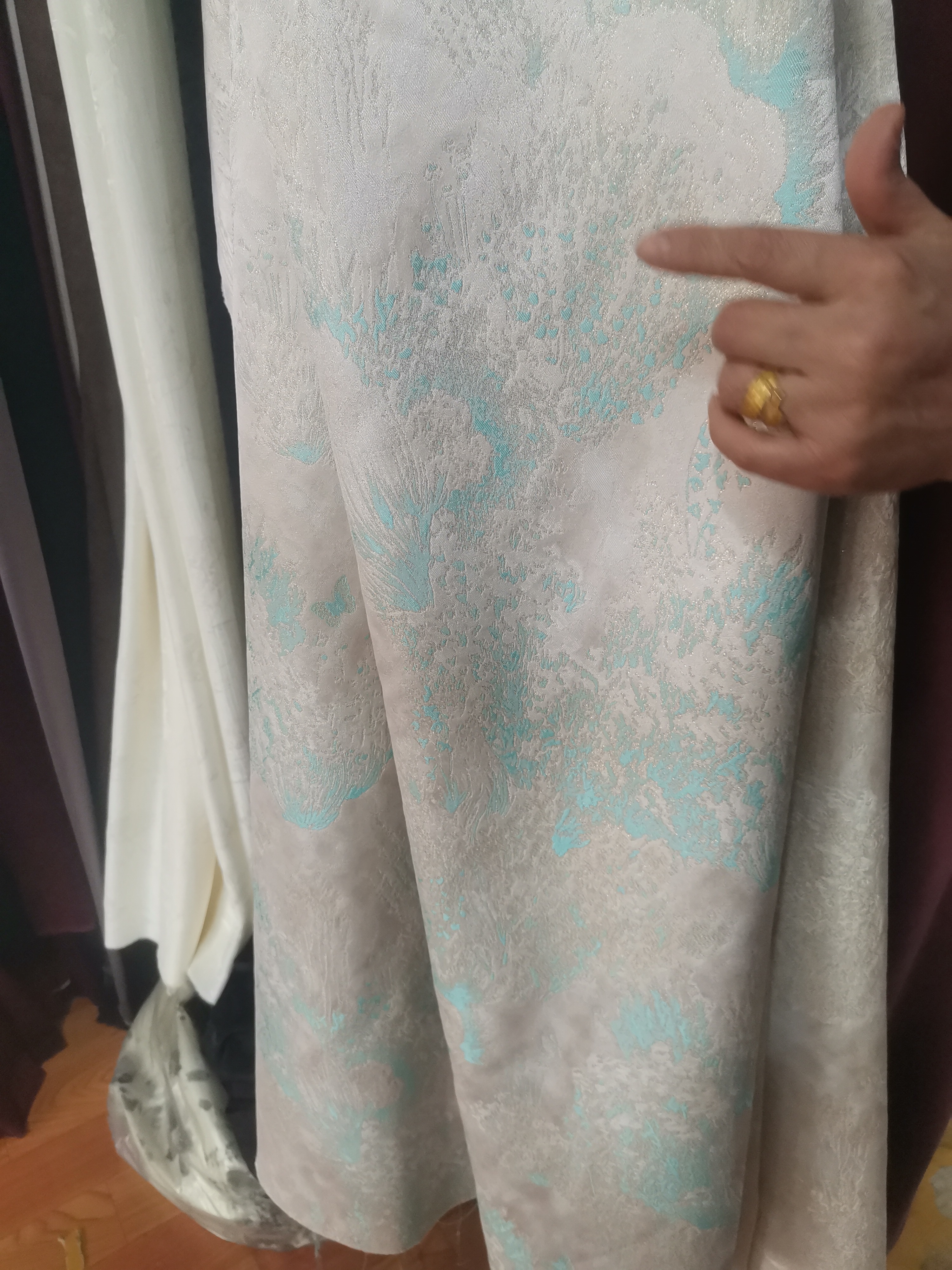 蓝色织锦1米面料